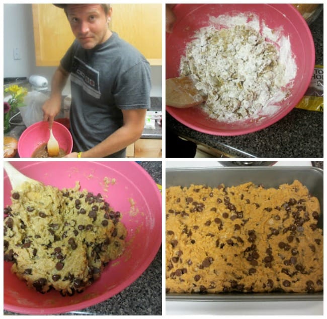 A delicious chocolate chip blondie that is simple to make! Process of making Bongo Bar mix.