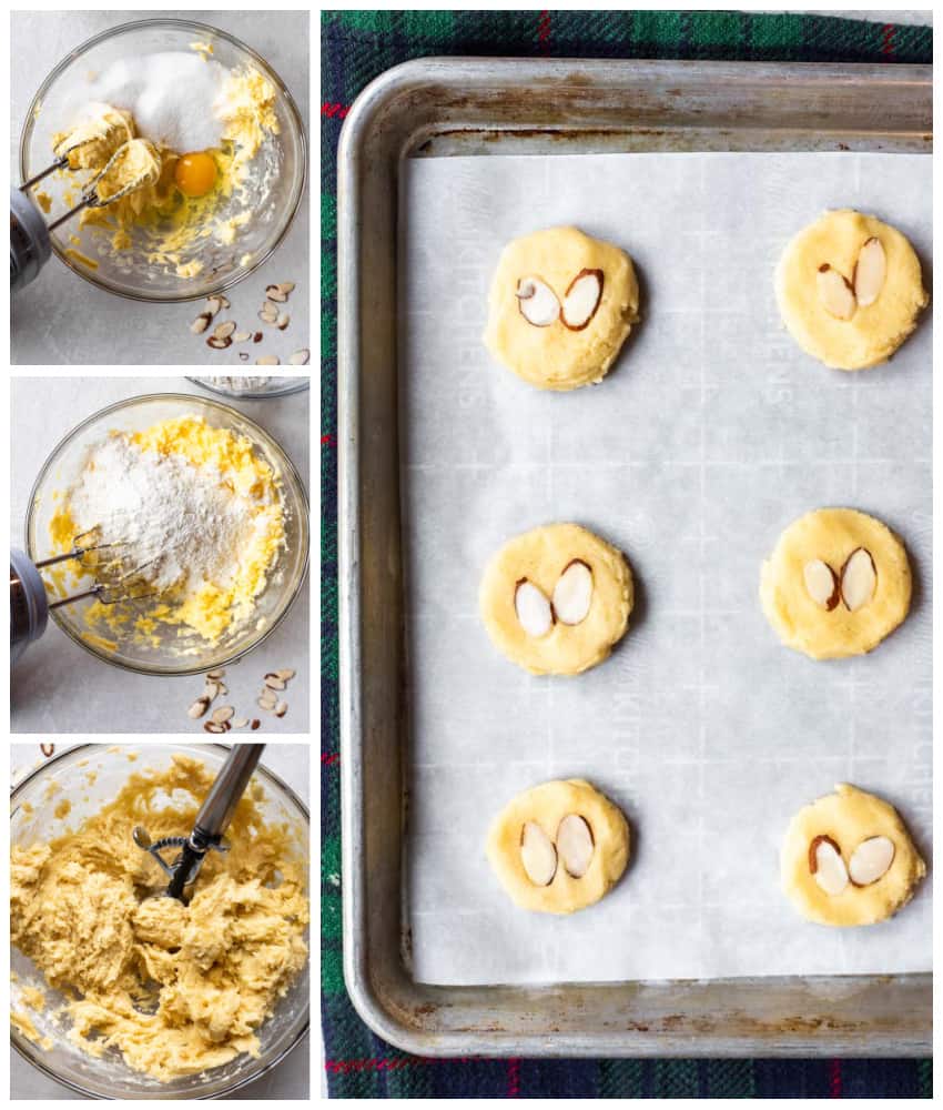Almond Cookies are buttery, soft and chewy these cookies are made with almond flour, almond extract, and topped with slices of toasted almond! Almond cookies in a collage.